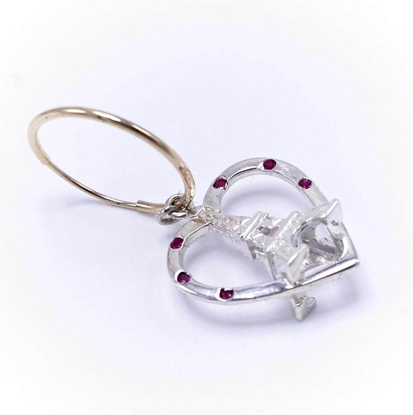 Heart Earring White Gold Ruby Eiffel Tower Dangle J Dauphin In New Condition For Sale In Los Angeles, CA