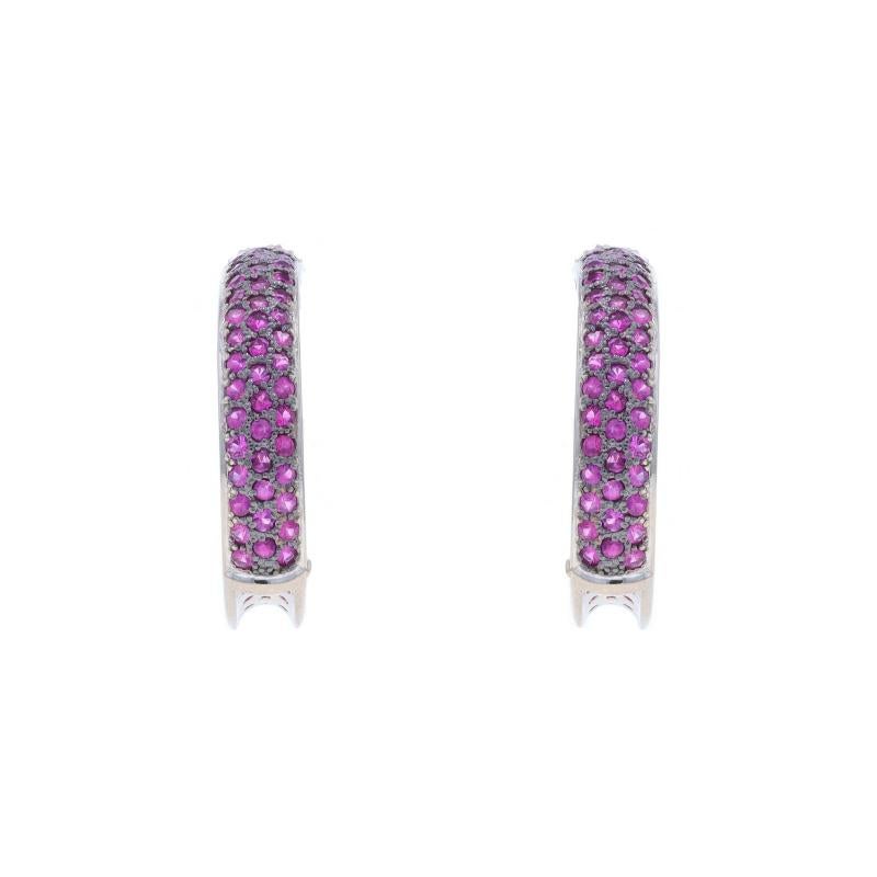 Taglio rotondo Orecchini a cerchio in oro bianco con rubino all'interno e all'esterno - 14k Round 3.04ctw Pierced in vendita