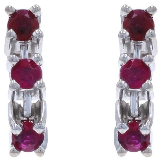 Pendientes Gota Rubí Oro Blanco 14k Redondos .48ctw Agujereados en venta