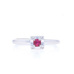White Gold Ruby Vintage Solitaire Engagement Ring - 18k Round .13ct