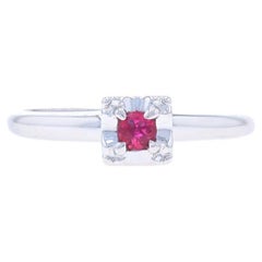 White Gold Ruby Vintage Solitaire Engagement Ring - 18k Round .13ct