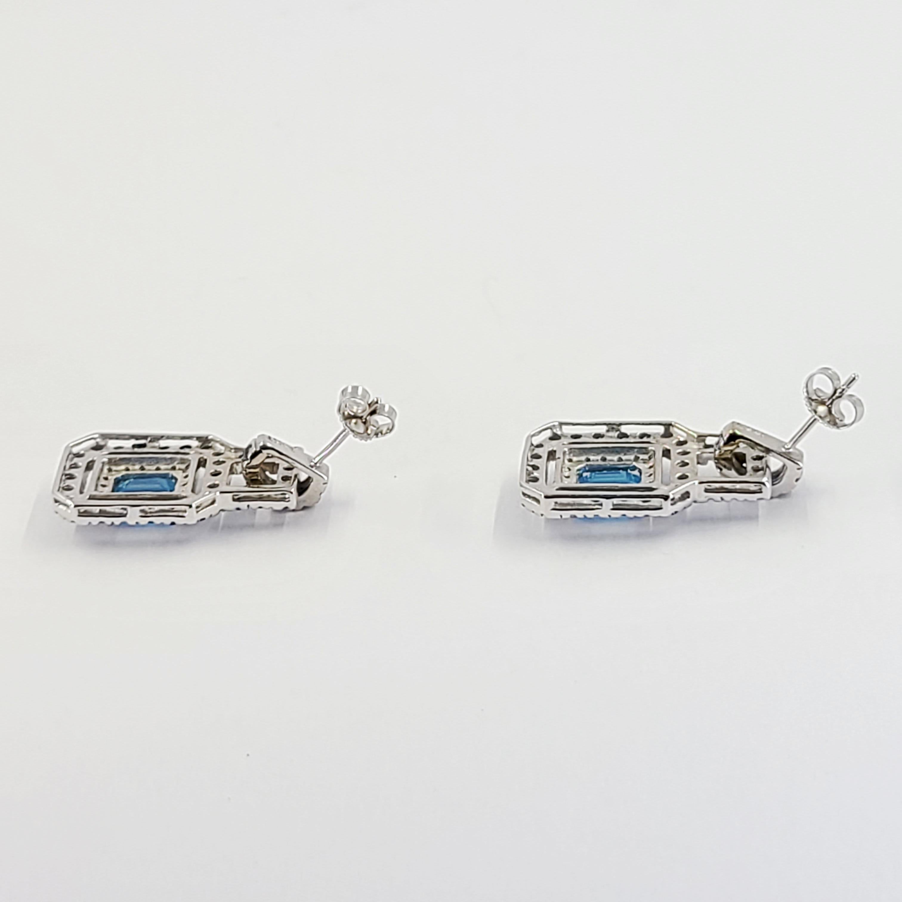 Emerald Cut White Gold, Sapphire, and Blue Topaz Drop Earrings