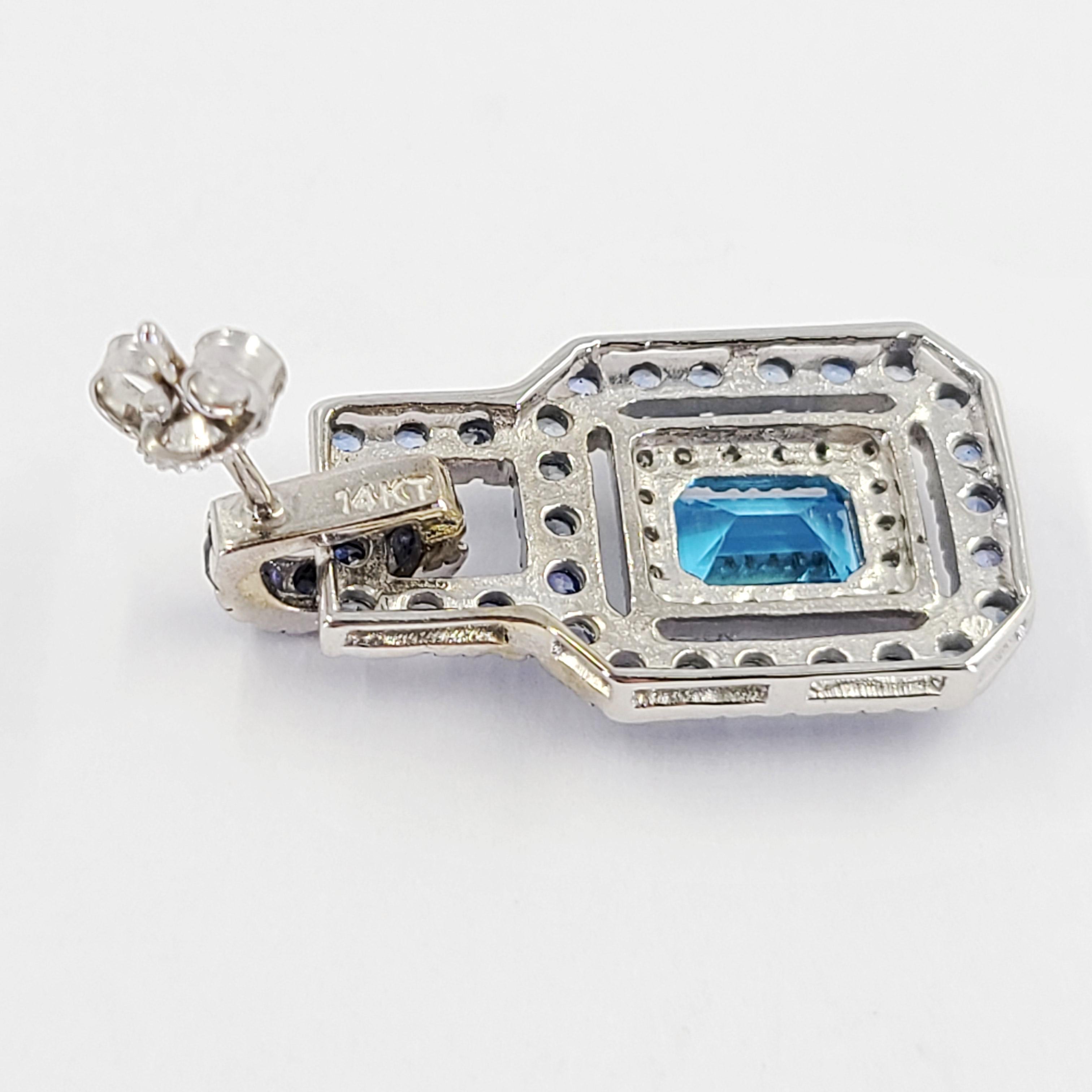 White Gold, Sapphire, and Blue Topaz Drop Earrings In Good Condition In Coral Gables, FL