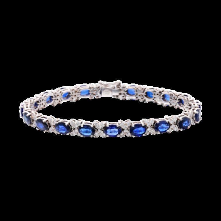 Featuring 20 oval-shaped sapphires, accented by 120 round brilliant cut diamonds.
 - Sapphires weighing a total of approximately 22.00 carats
 - Diamonds weighing a total of approximately 2.40 carats 
- Length 8 inches 
- Total weight 25.12 grams 
-