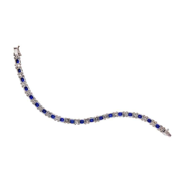 Women's White Gold, Sapphire and Diamond Link Bracelet For Sale
