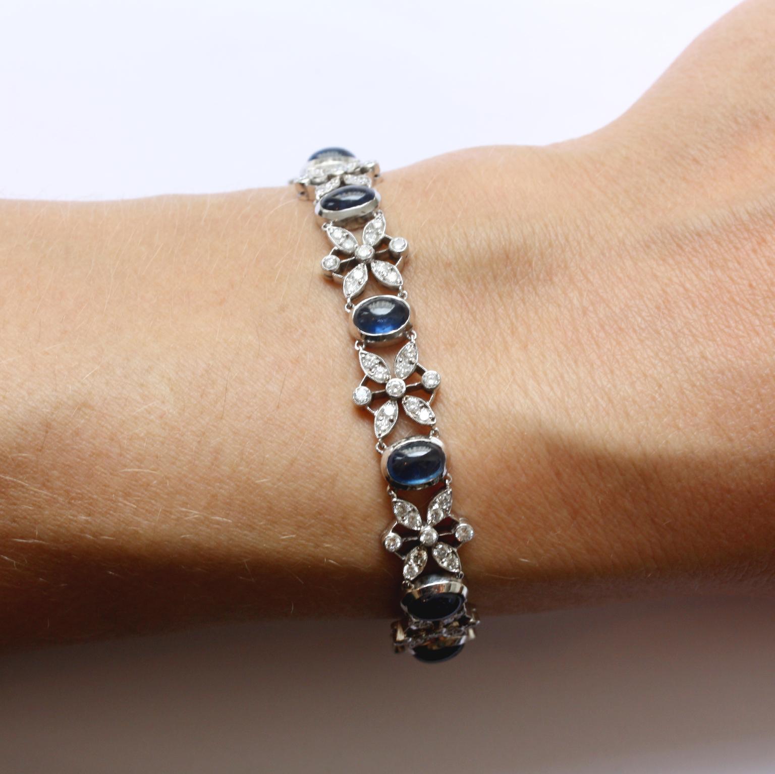 Cabochon White Gold Sapphire and Diamond Bracelet