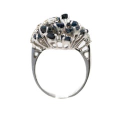 White Gold Sapphire and Diamond Cocktail Cluster Ring