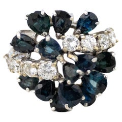 Weißgold Saphir und Diamant Cocktail Cluster Ring