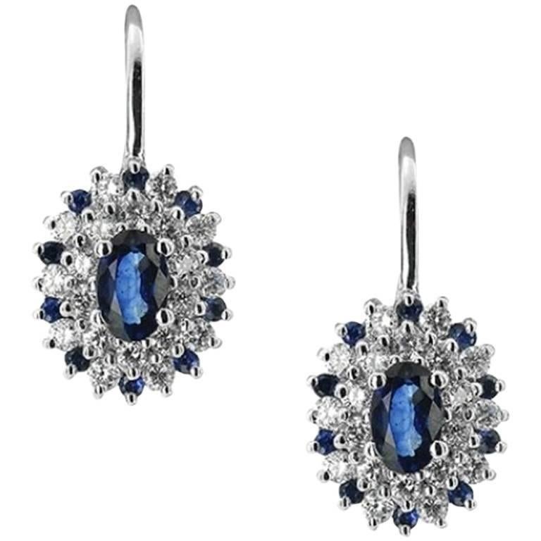 Modern White Gold Sapphire and Diamond Earrings For Sale