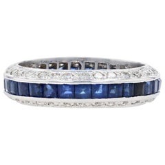 White Gold Sapphire and Diamond Eternity Wedding Band 18 Karat 4.20 Carat Ring