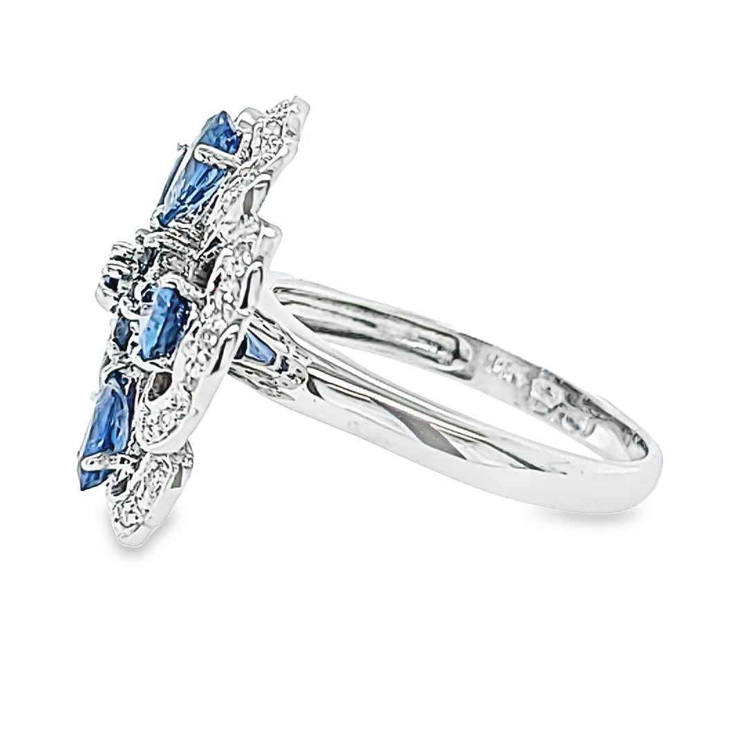 Pear Cut White Gold Sapphire and Diamond Flower Ring