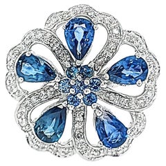 White Gold Sapphire and Diamond Flower Ring