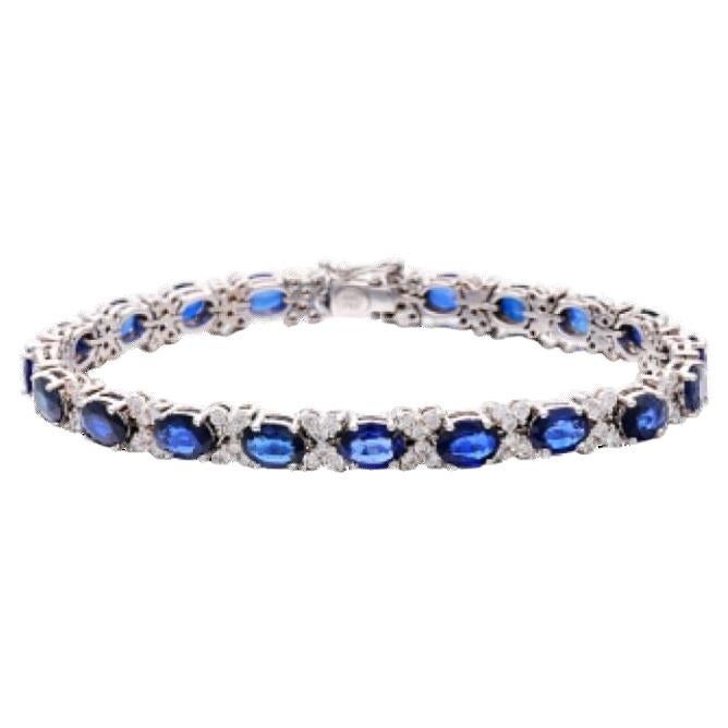 White Gold, Sapphire and Diamond Link Bracelet For Sale
