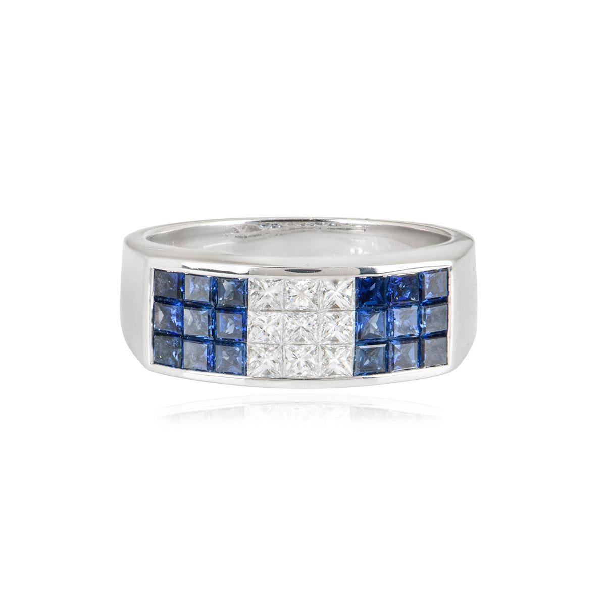 Princess Cut White Gold Sapphire and Diamond Ring For Sale