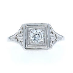 Bague de fiançailles solitaire Art Deco en or blanc saphir - 14k Euro .80ct Vintage