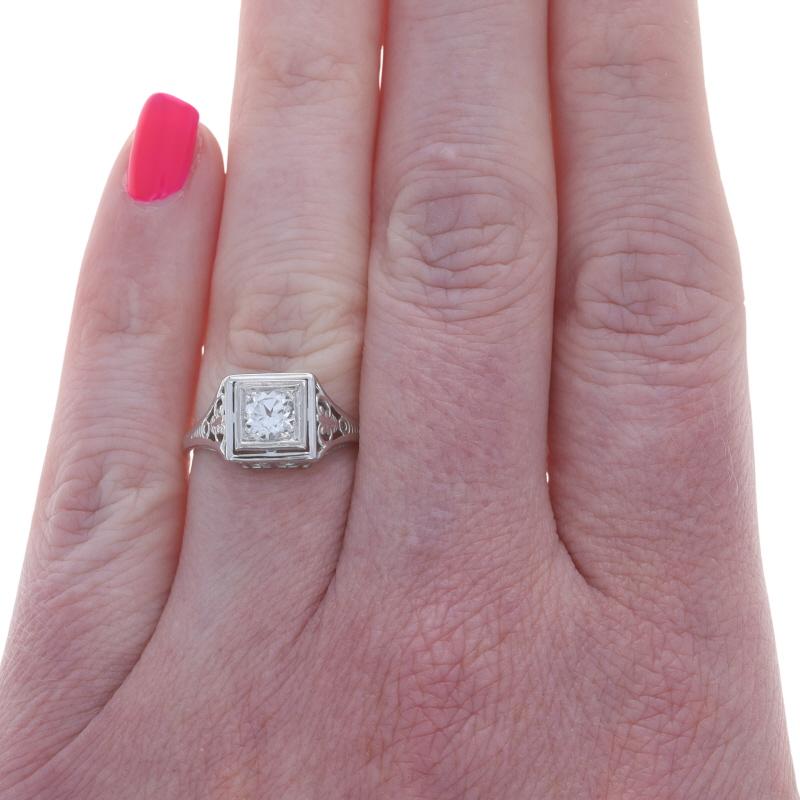 Weißgold Saphir Art Deco Solitär Verlobungsring - 14k Euro .80ct Vintage By (Alteuropäischer Schliff) im Angebot