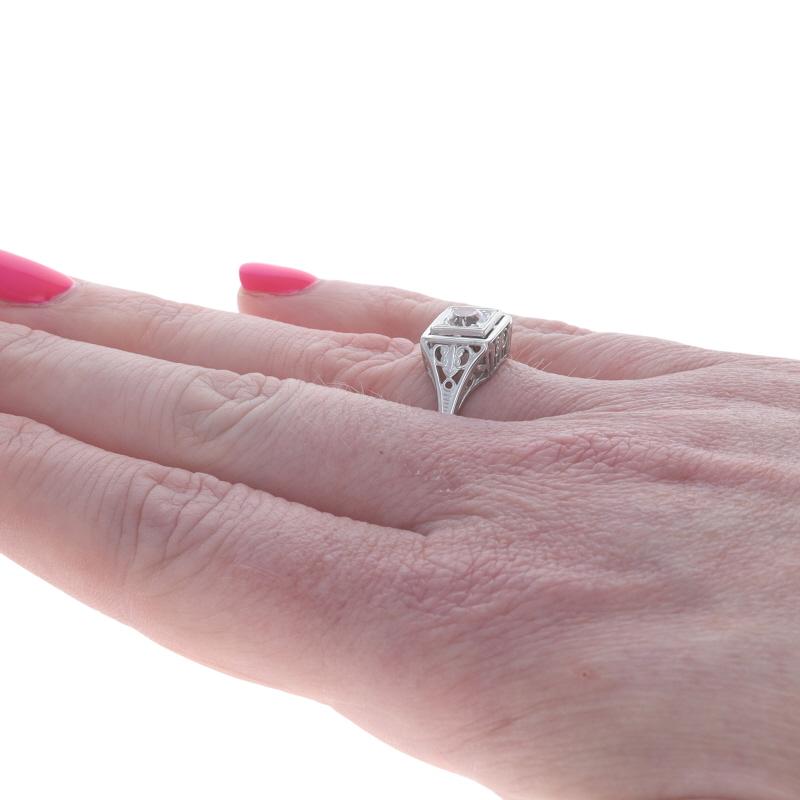 Weißgold Saphir Art Deco Solitär Verlobungsring - 14k Euro .80ct Vintage By Damen im Angebot