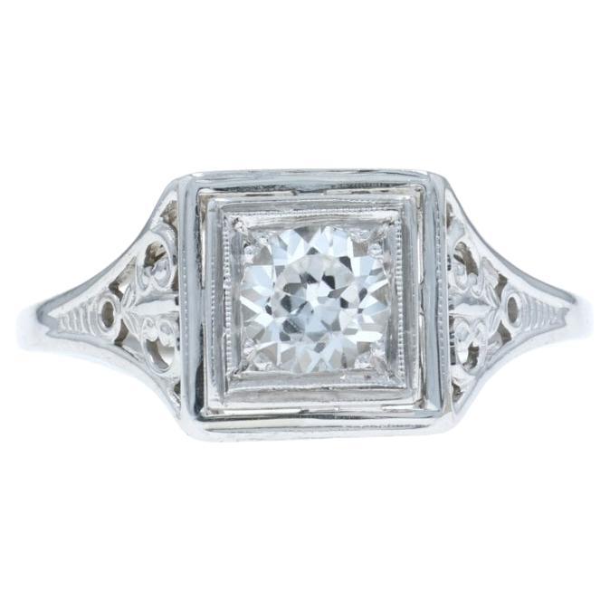 Weißgold Saphir Art Deco Solitär Verlobungsring - 14k Euro .80ct Vintage By im Angebot