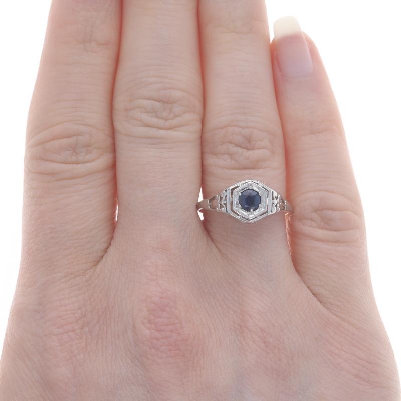 Art Deco Solitär-Ring aus Weißgold mit Saphir - 18k Rd.32ct Vintage Verlobungsring (Art déco) im Angebot
