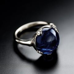 White Gold Sapphire Contemporary Ring with Diamonds