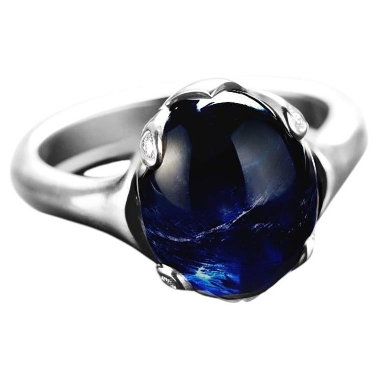 White Gold Sapphire Contemporary Ring with Diamonds