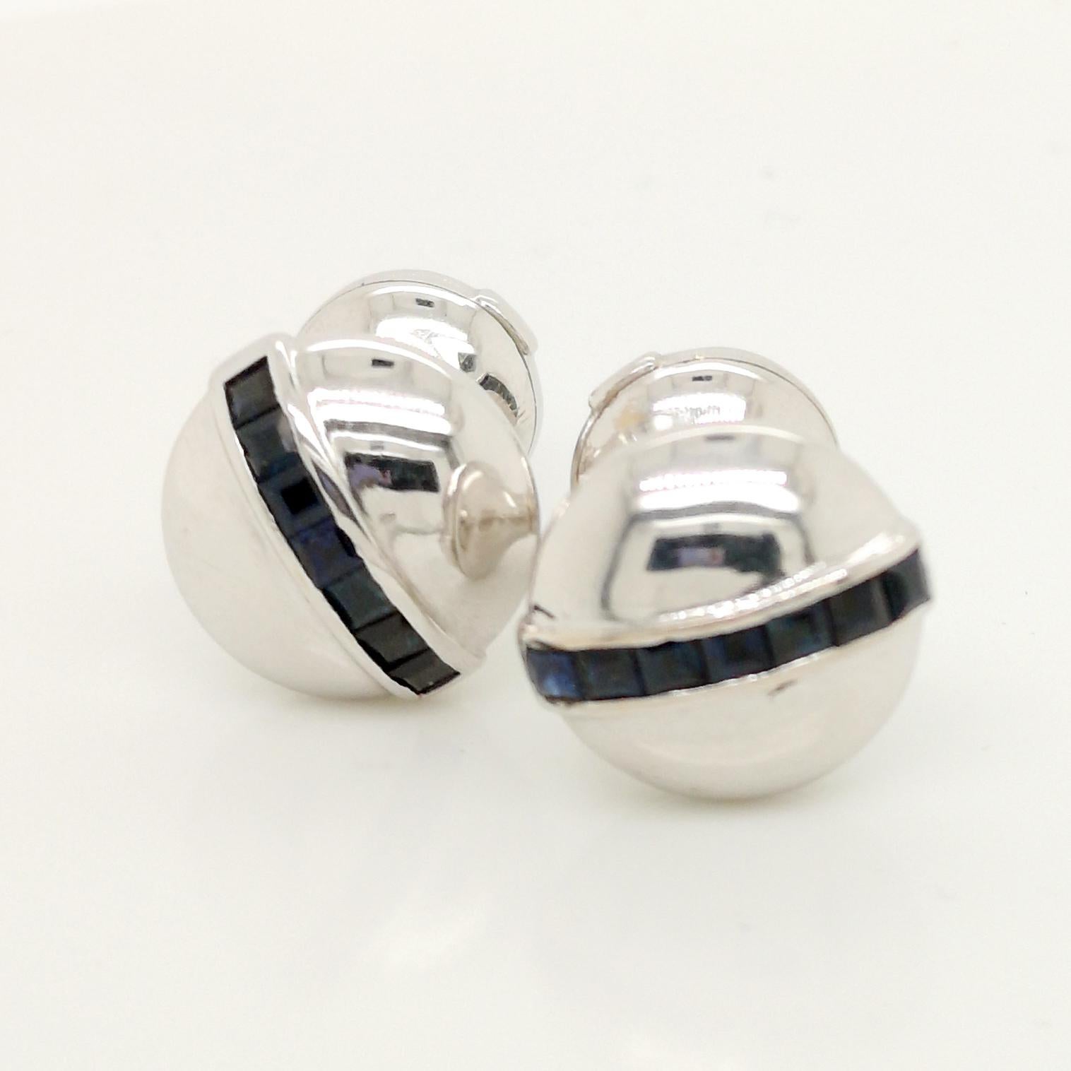 White Gold Sapphire Cufflinks In Good Condition In London, GB