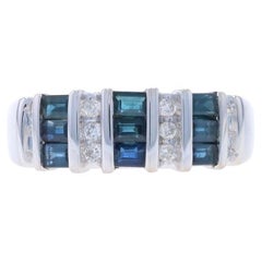 Fascia di zaffiri e diamanti in oro bianco - Anello a strisce Baguette .69ctw 14k