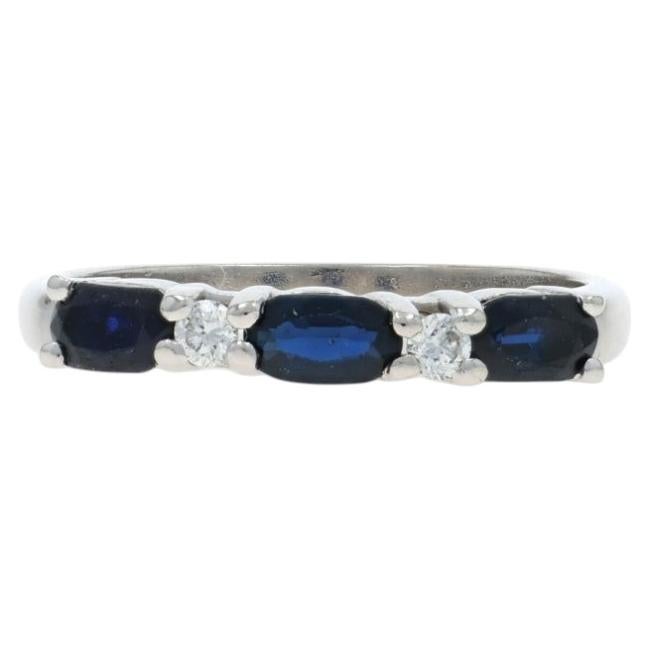 White Gold Sapphire Diamond Band - 14k Oval .68ctw Ring