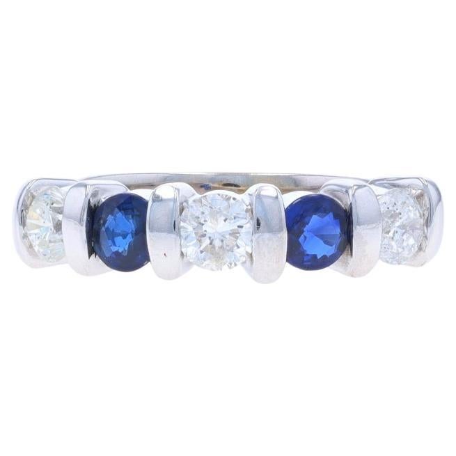 White Gold Sapphire Diamond Band - 14k Round 1.24ctw Stackable Wedding Ring