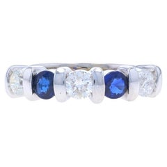 White Gold Sapphire Diamond Band - 14k Round 1.24ctw Stackable Wedding Ring