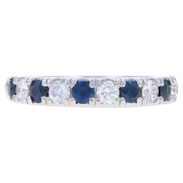 White Gold Sapphire Diamond Band - 14k Round 1.28ctw French Set Ring