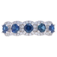 White Gold Sapphire Diamond Band - 14k Round 1.50ctw French Set Ring