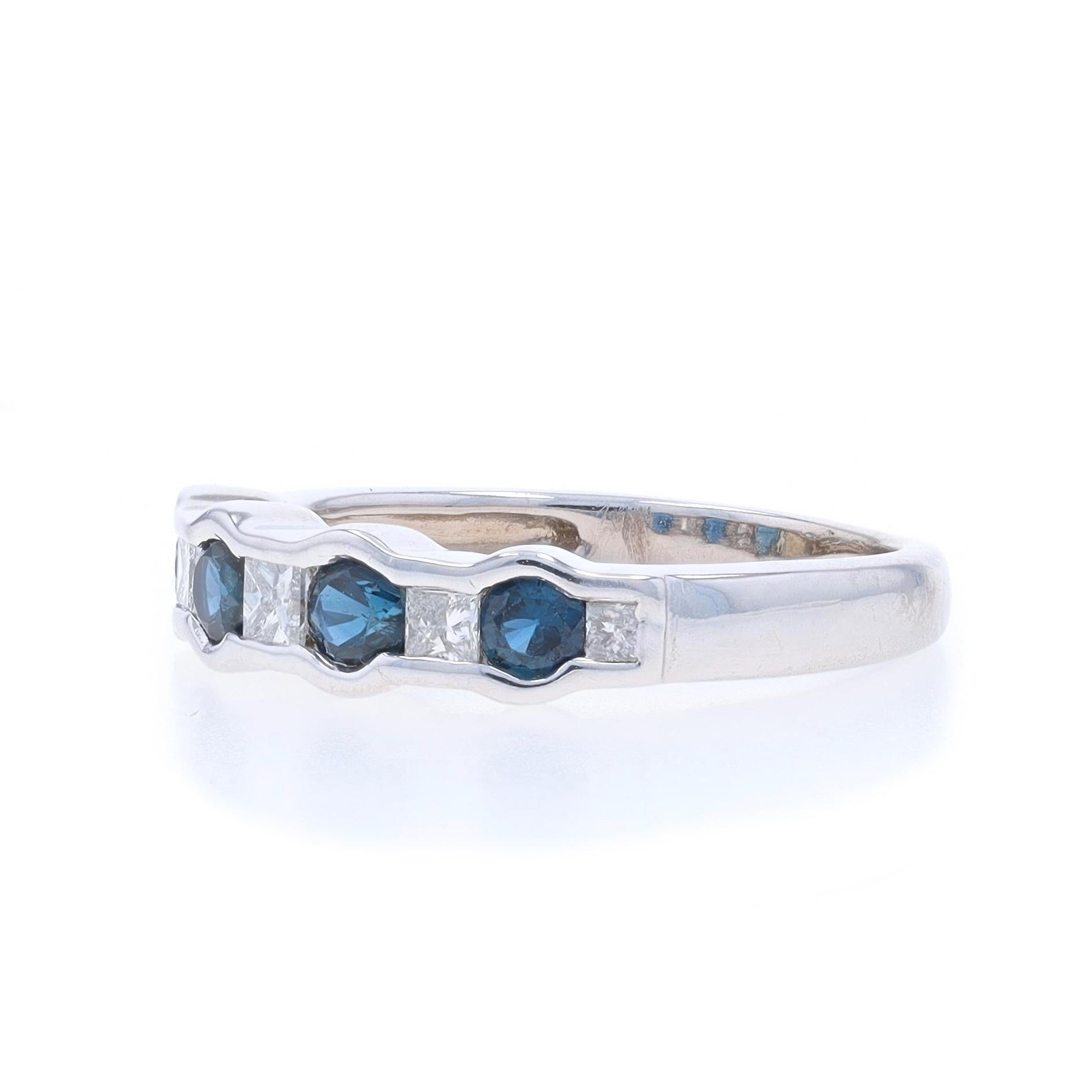 White Gold Sapphire & Diamond Band - 14k Round .70ctw Ring Sz 4 1/2 In Excellent Condition For Sale In Greensboro, NC