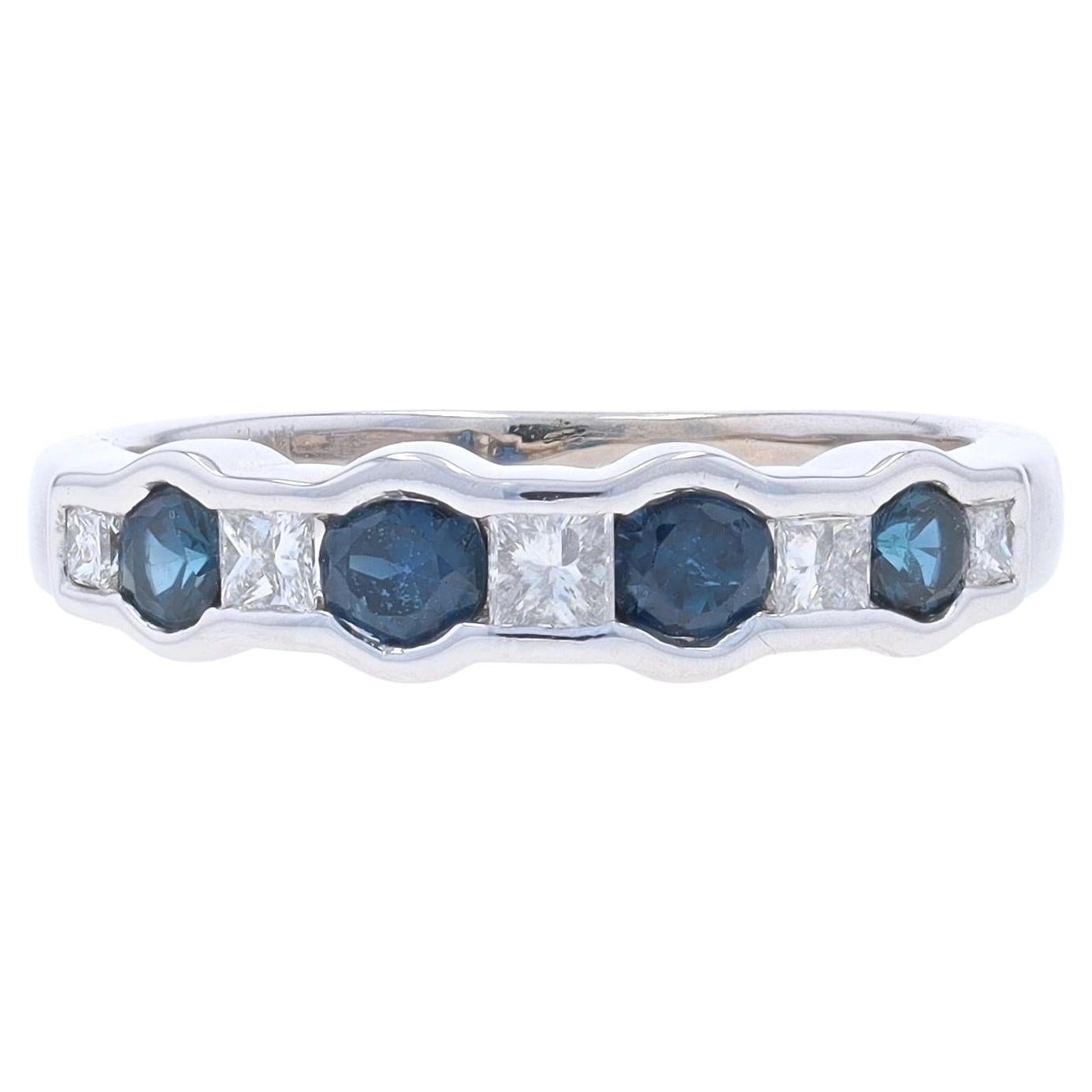 White Gold Sapphire & Diamond Band - 14k Round .70ctw Ring Sz 4 1/2