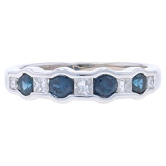White Gold Sapphire & Diamond Band - 14k Round .70ctw Ring Sz 4 1/2