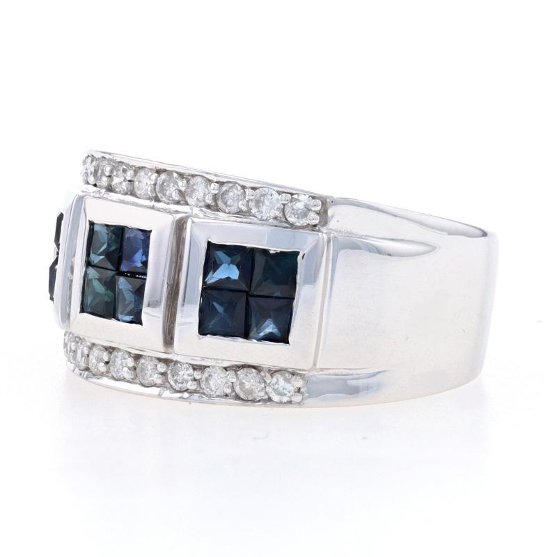 Square Cut White Gold Sapphire & Diamond Band - 14k Square 2.24ctw Cluster Ring Size 7 For Sale