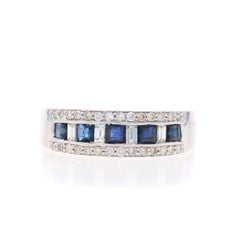 White Gold Sapphire Diamond Band - 14k Square .84ctw Five-Stone Ring Sz 8 1/2