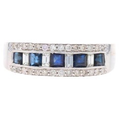 White Gold Sapphire Diamond Band - 14k Square .84ctw Five-Stone Ring Sz 8 1/2