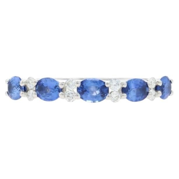White Gold Sapphire Diamond Band - 18k Oval 1.06ctw Ring