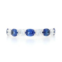 White Gold Sapphire Diamond Band - 18k Oval 2.06ctw Ring