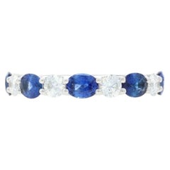White Gold Sapphire Diamond Band - 18k Oval 2.06ctw Ring