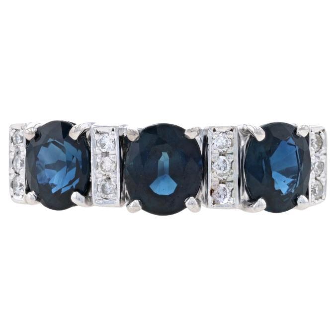 White Gold Sapphire & Diamond Band - 18k Oval 2.76ctw Three-Stone Ring For Sale