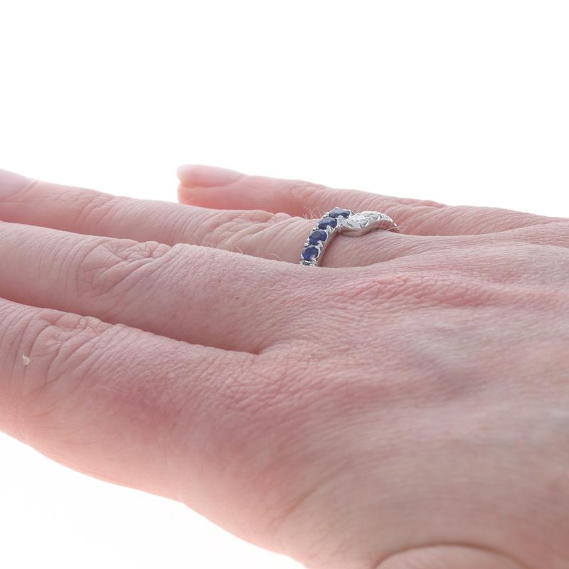 Donna White Gold Sapphire Diamond Bypass Band 14k Round .97ctw Ring in vendita