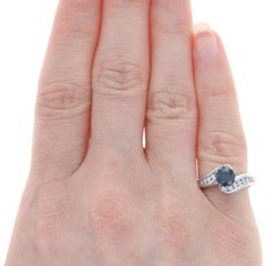 White Gold Sapphire Diamond Bypass Engagement Ring - 14k Round 1.22ctw Stackable