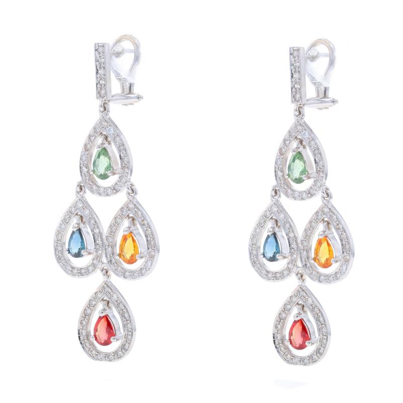 Pear Cut White Gold Sapphire Diamond Chandelier Dangle Earrings 18k Pear 5.80ctw Pierced For Sale