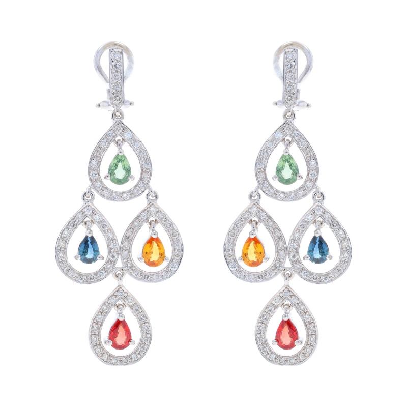 White Gold Sapphire Diamond Chandelier Dangle Earrings 18k Pear 5.80ctw Pierced For Sale