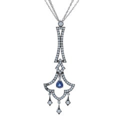 White Gold Sapphire Diamond Chandelier Dangle Necklace 16" - 18k Pear 2.40ctw