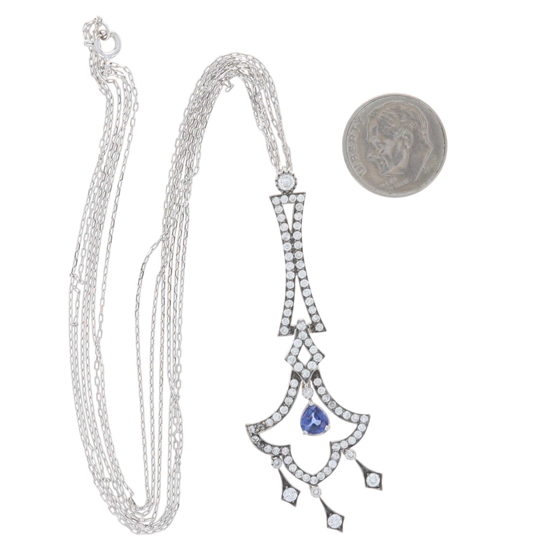 Collier pendentif en or blanc avec saphir et diamant - 18k Pear 2.40ctw en vente 1