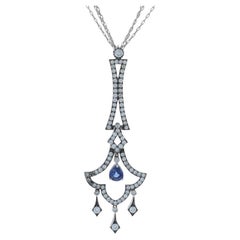 White Gold Sapphire Diamond Chandelier Dangle Necklace 16" - 18k Pear 2.40ctw