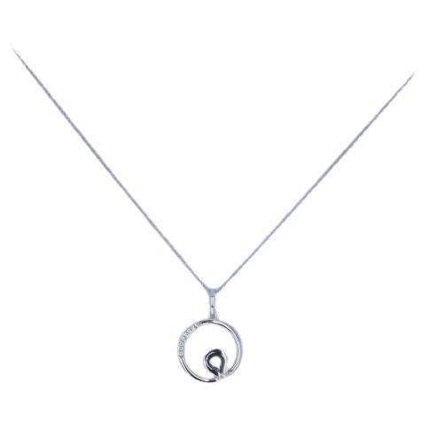 White Gold Sapphire & Diamond Circle Pendant Necklace 16" - 14k Pear .33ctw For Sale